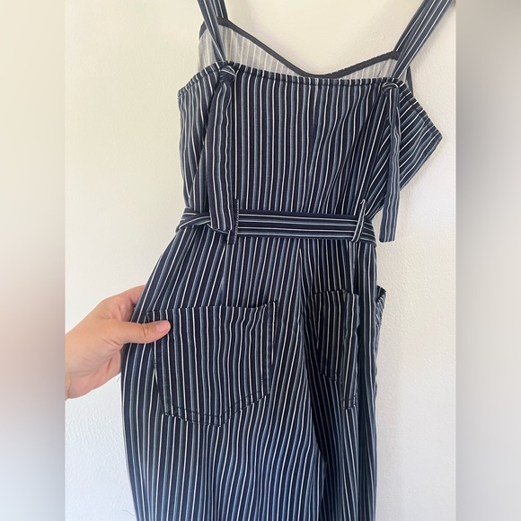 Paige Emma Cropped Tie Strap Jumpsuit In Rich Navy Paradise Stripe Size Small - Picture 11 of 15